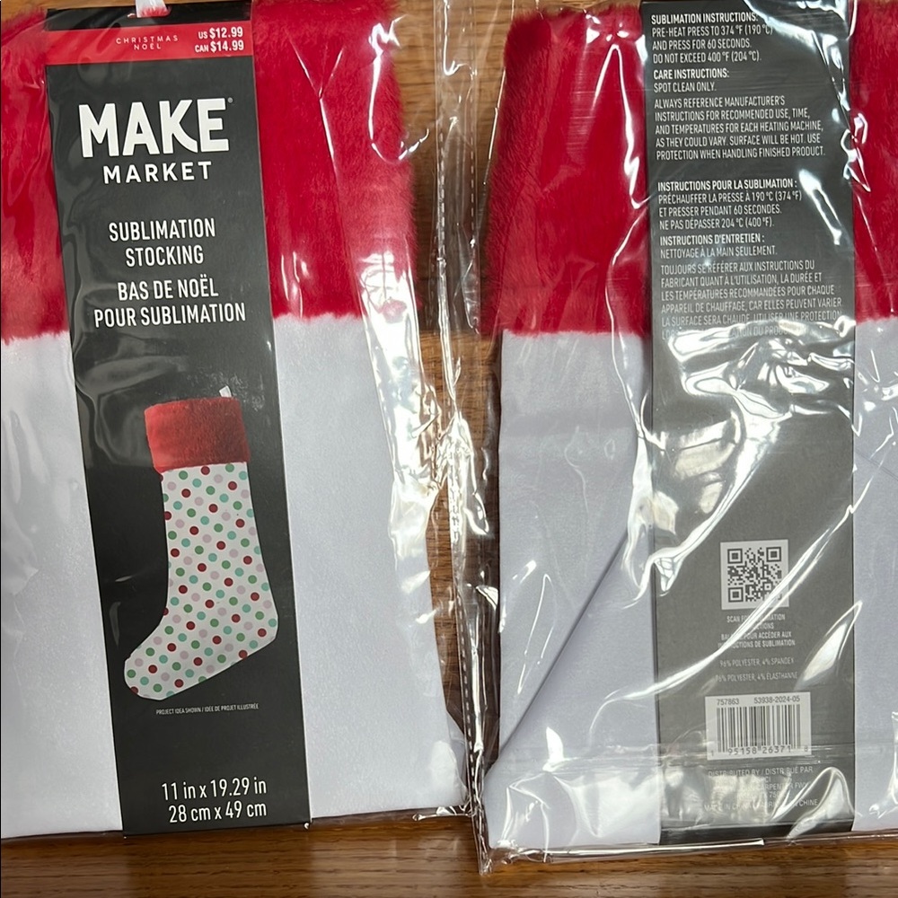 Makers Market Red and White Sublimation Stocking set of 4